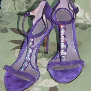 Brasila's Purple Suede Strappy Stilettos w/Rhinestone Details Italy, 36 1/2 EUC